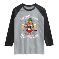Funny Oktoberfest Sausage Dirndl German Beer Raglan Shirt On My Wurst Behavior