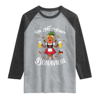 Funny Oktoberfest Sausage Dirndl German Beer Raglan Shirt On My Wurst Behavior