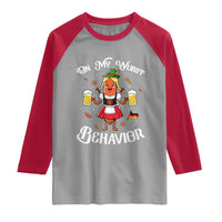 Funny Oktoberfest Sausage Dirndl German Beer Raglan Shirt On My Wurst Behavior