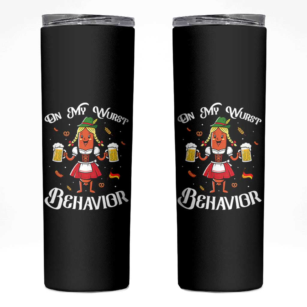 Funny Oktoberfest Sausage Dirndl German Beer Skinny Tumbler On My Wurst Behavior