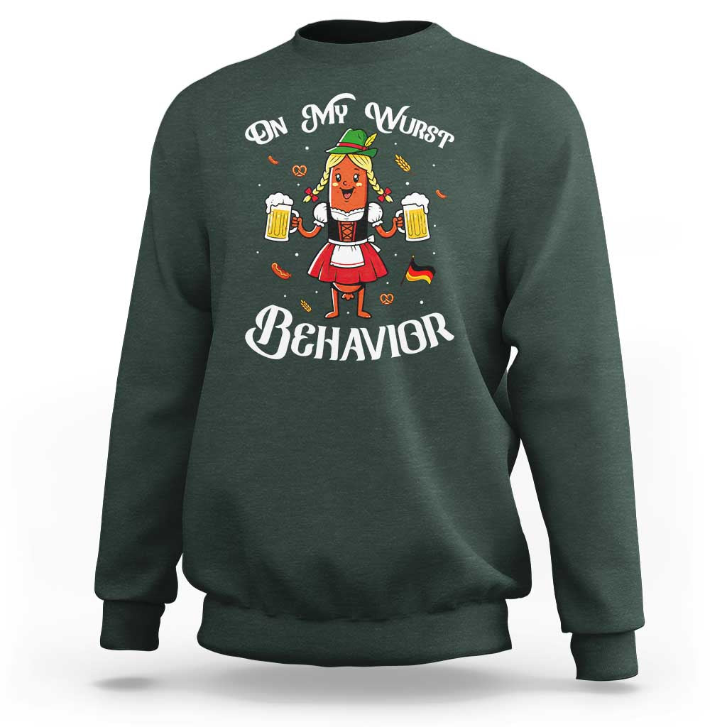 Funny Oktoberfest Sausage Dirndl German Beer Sweatshirt On My Wurst Behavior