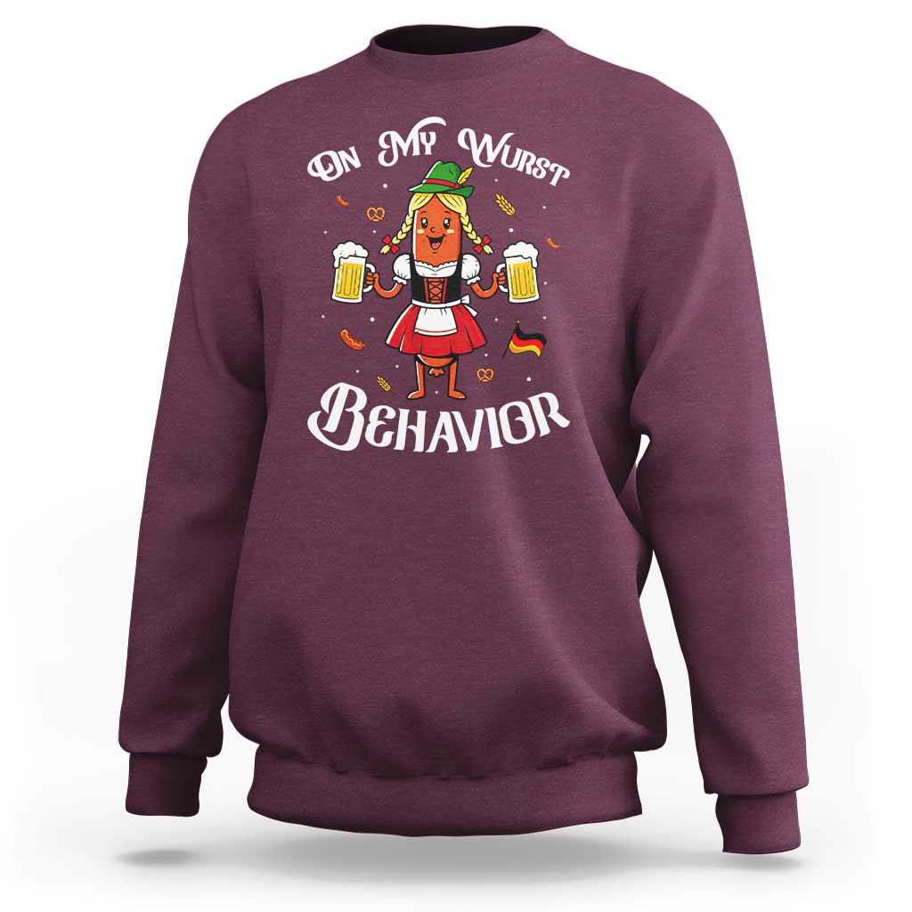 Funny Oktoberfest Sausage Dirndl German Beer Sweatshirt On My Wurst Behavior