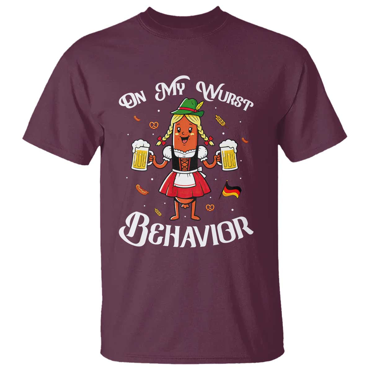 Funny Oktoberfest Sausage Dirndl German Beer T Shirt On My Wurst Behavior