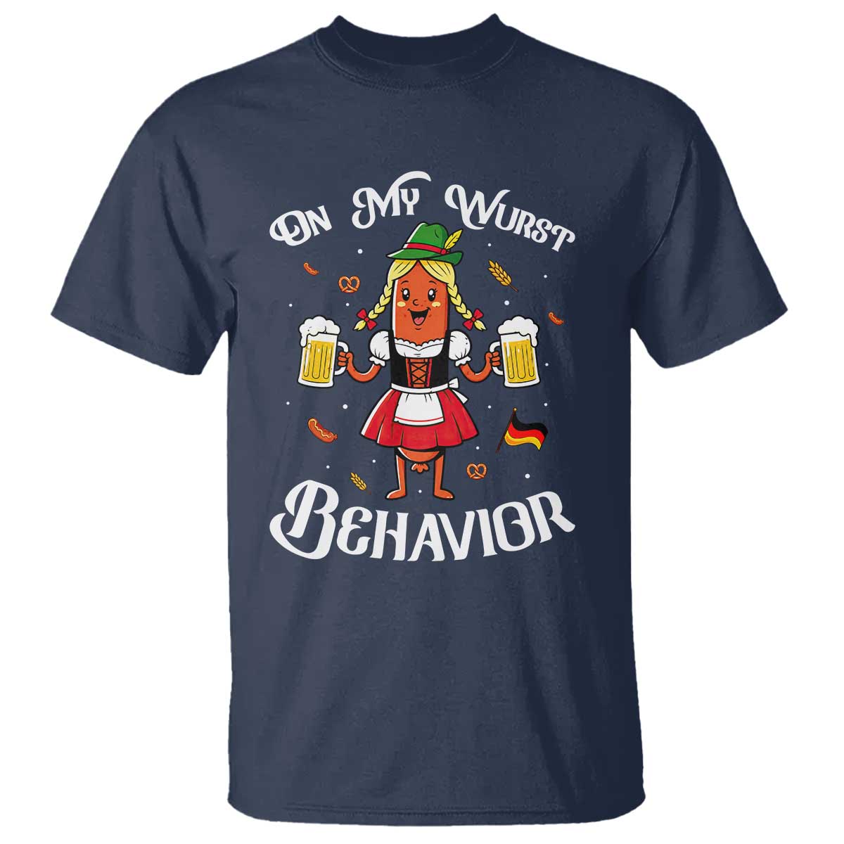 Funny Oktoberfest Sausage Dirndl German Beer T Shirt On My Wurst Behavior