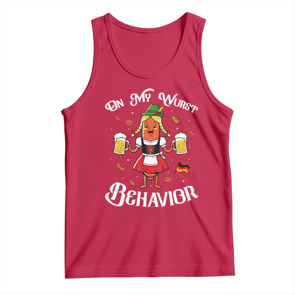 Funny Oktoberfest Sausage Dirndl German Beer Tank Top On My Wurst Behavior