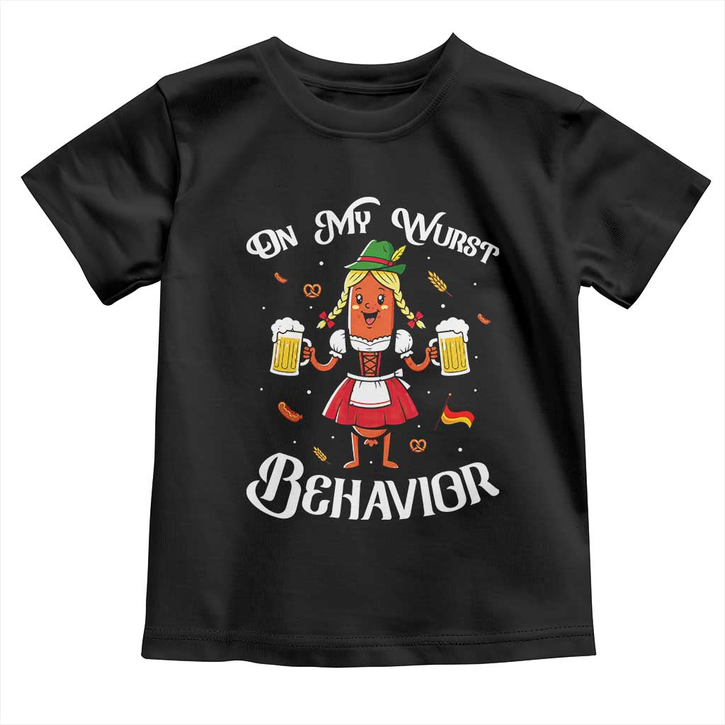Funny Oktoberfest Sausage Dirndl German Beer Toddler T Shirt On My Wurst Behavior