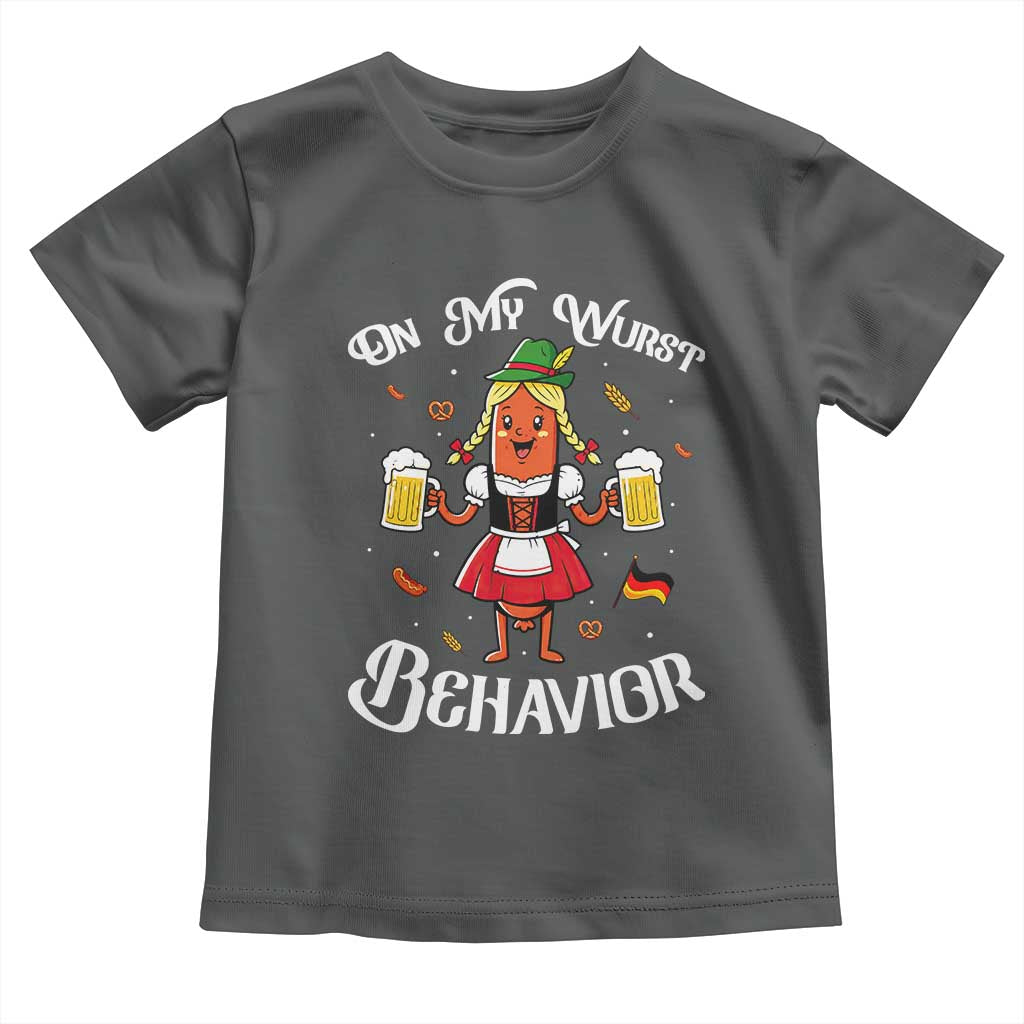 Funny Oktoberfest Sausage Dirndl German Beer Toddler T Shirt On My Wurst Behavior