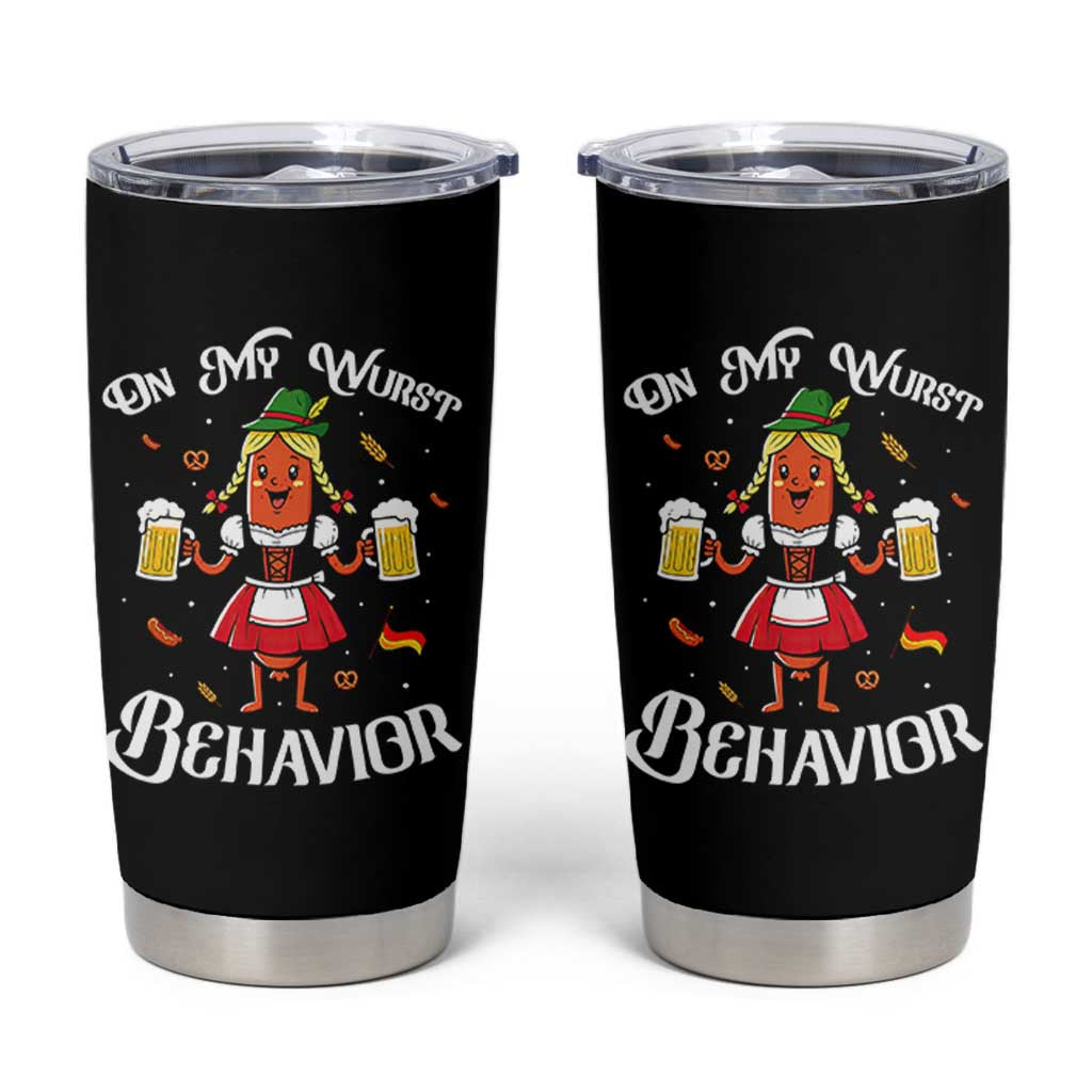 Funny Oktoberfest Sausage Dirndl German Beer Tumbler Cup On My Wurst Behavior