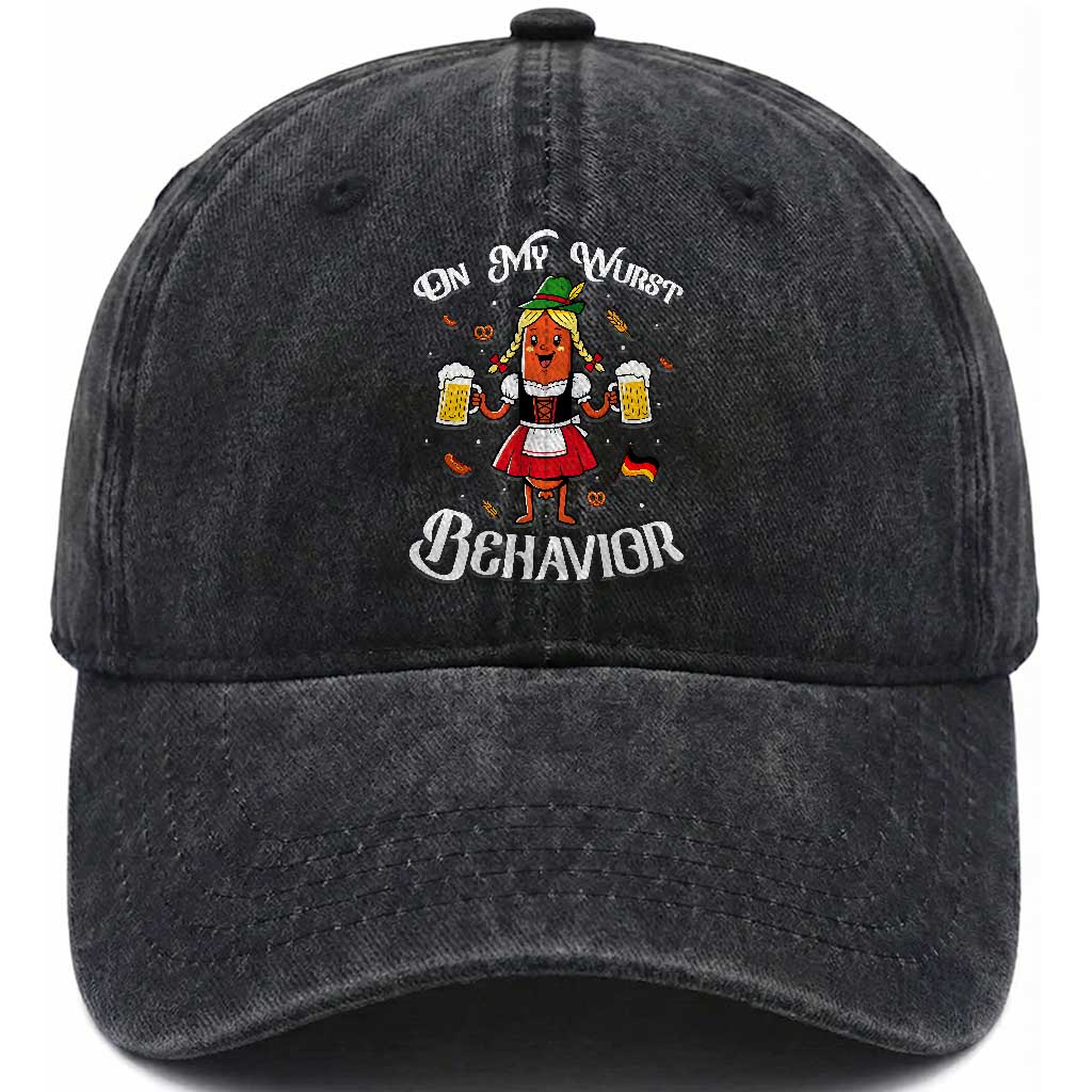 Funny Oktoberfest Sausage Dirndl German Beer Washed Cotton Baseball Cap On My Wurst Behavior