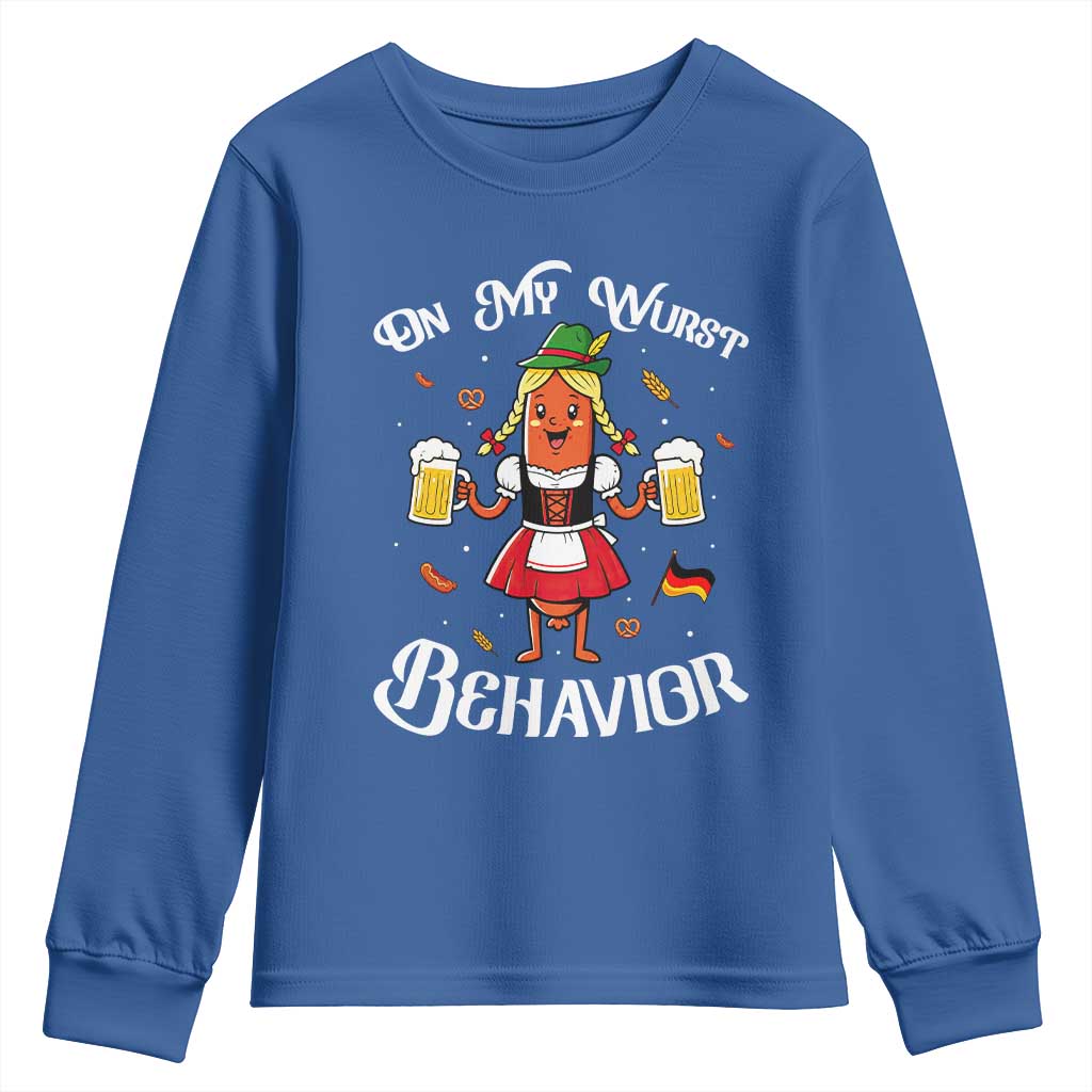 Funny Oktoberfest Sausage Dirndl German Beer Youth Sweatshirt On My Wurst Behavior