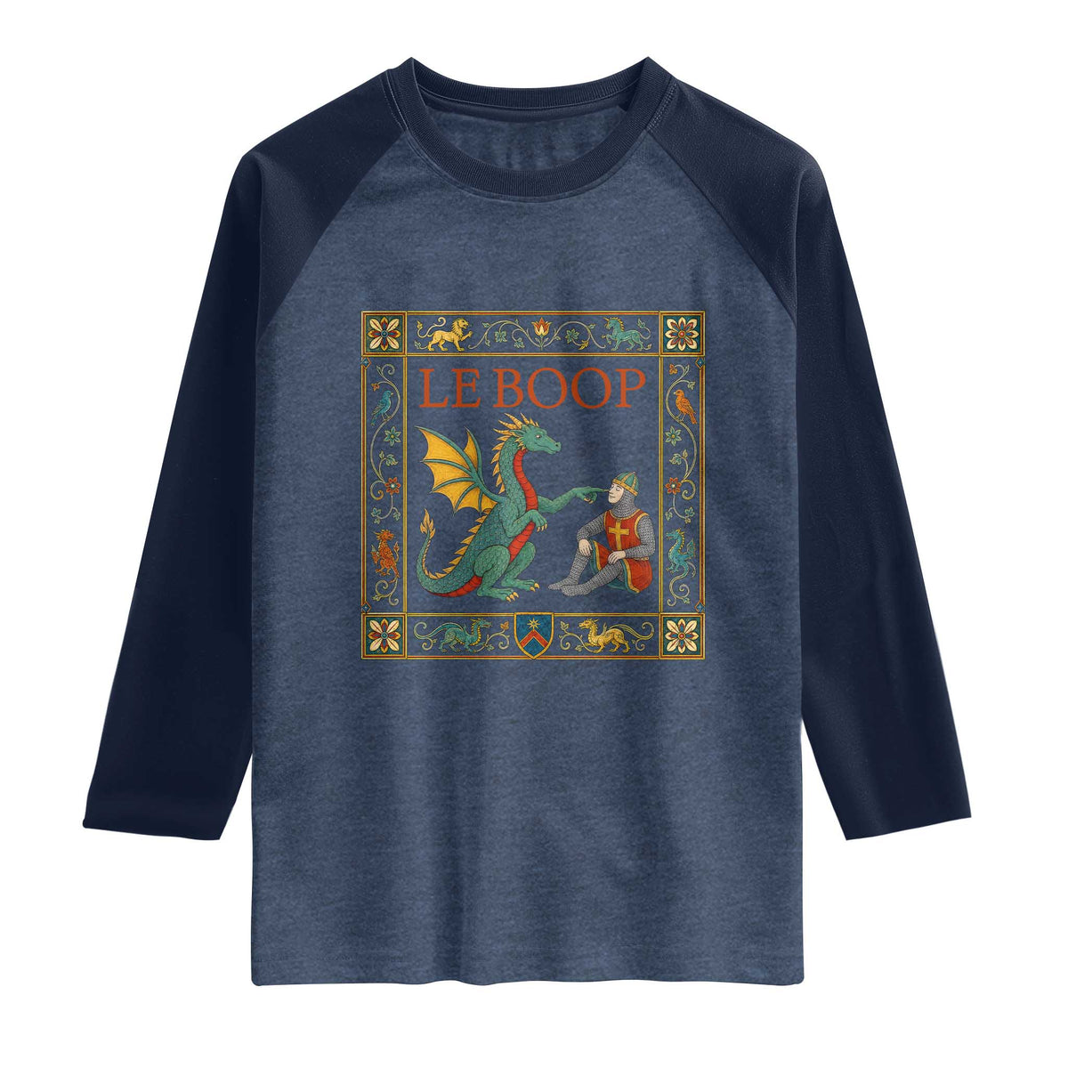 Le Boop Knight Dragon Renaissance Fair Medieval Humor Raglan Shirt