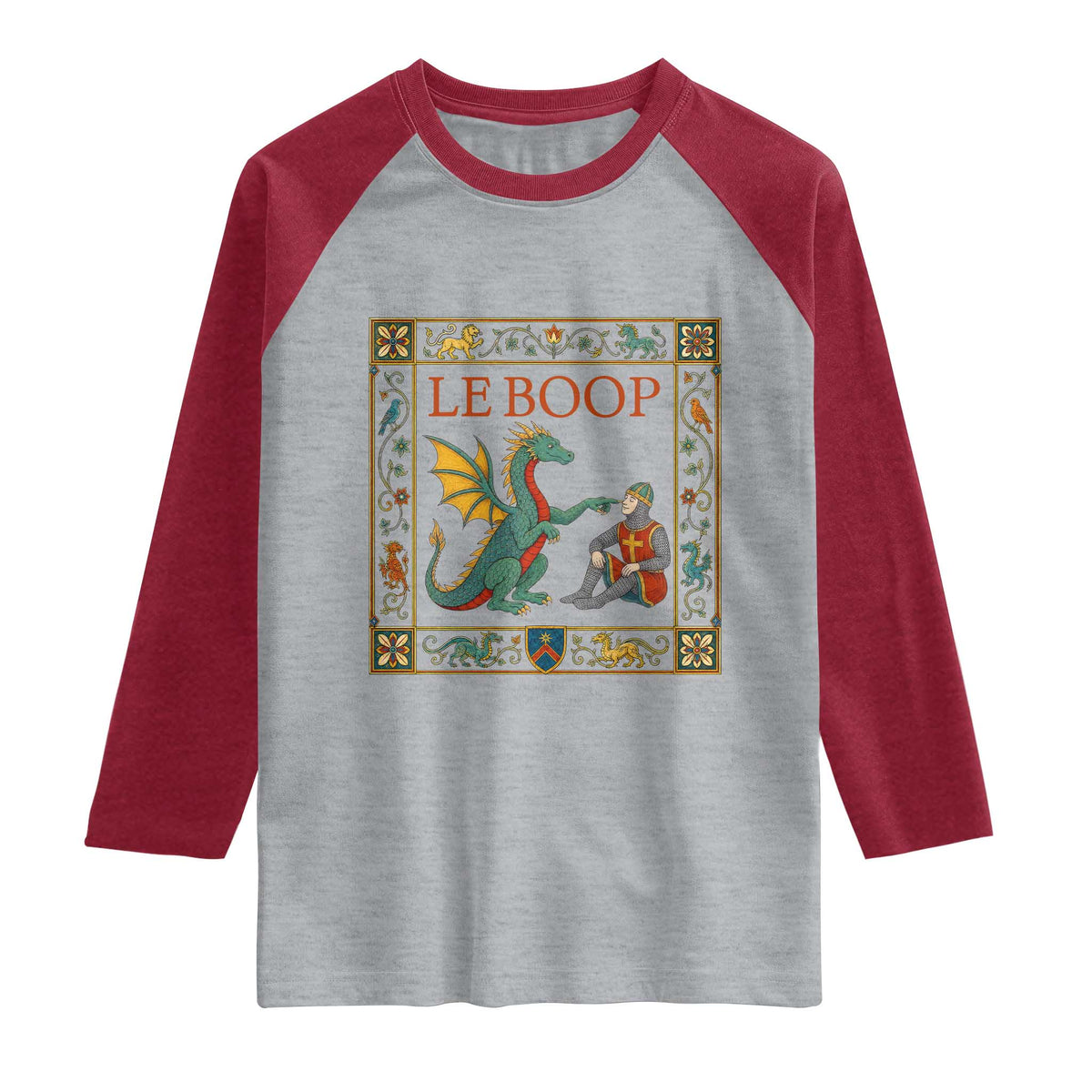 Le Boop Knight Dragon Renaissance Fair Medieval Humor Raglan Shirt
