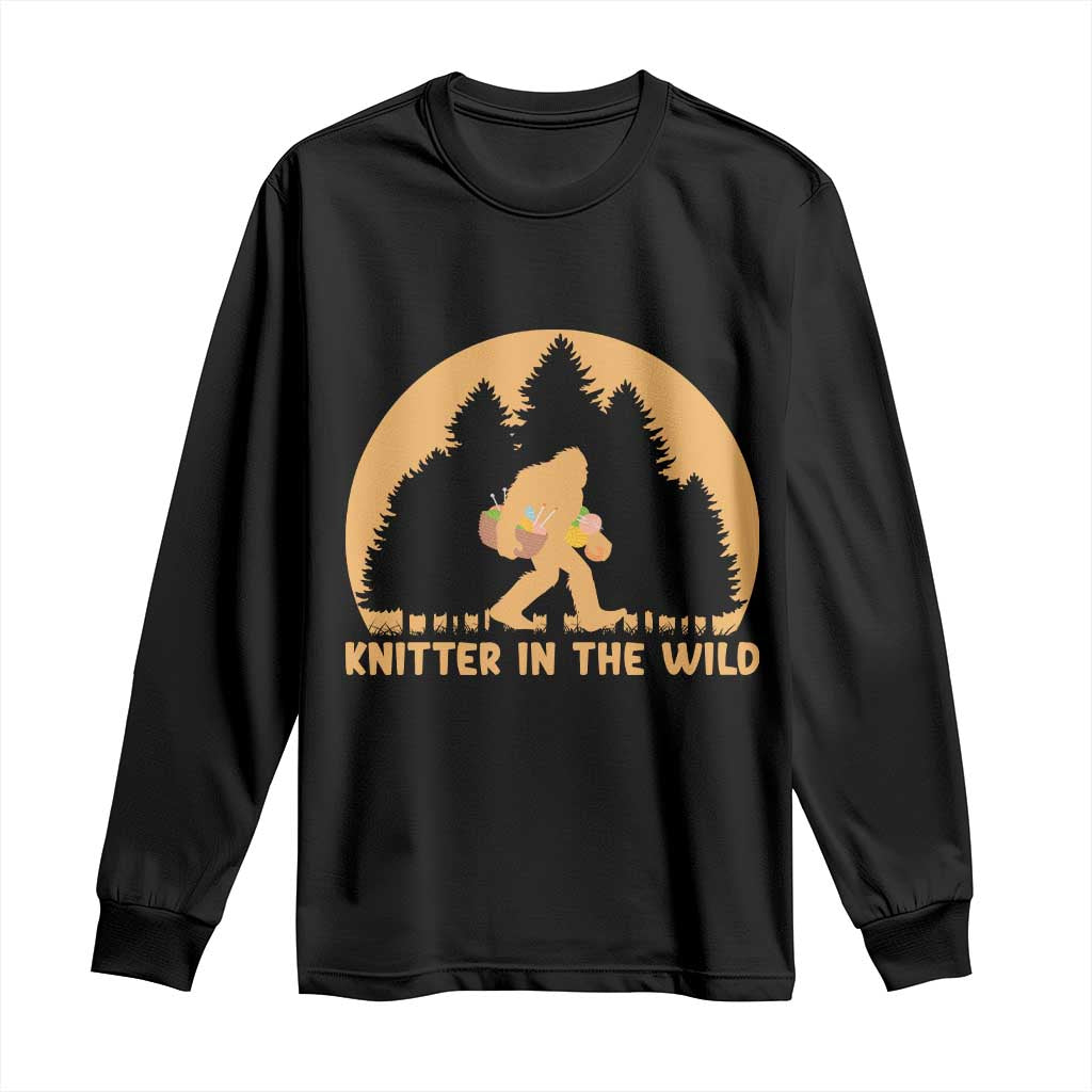 Knitting Bigfoot In The Wild Funny Gift Long Sleeve Shirt - Wonder Print Shop