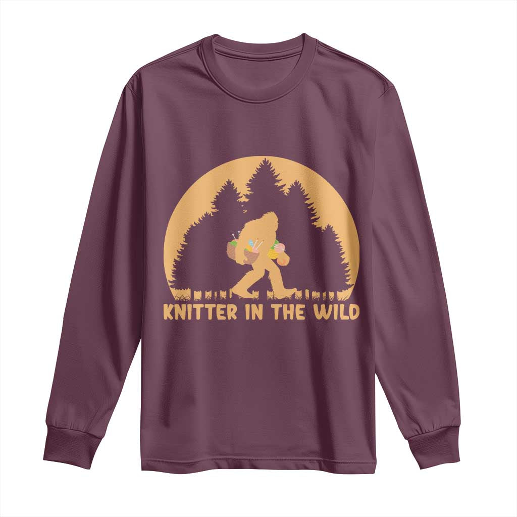 Knitting Bigfoot In The Wild Funny Gift Long Sleeve Shirt - Wonder Print Shop