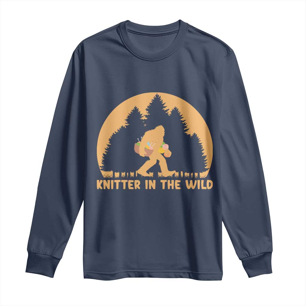 Knitting Bigfoot In The Wild Funny Gift Long Sleeve Shirt - Wonder Print Shop