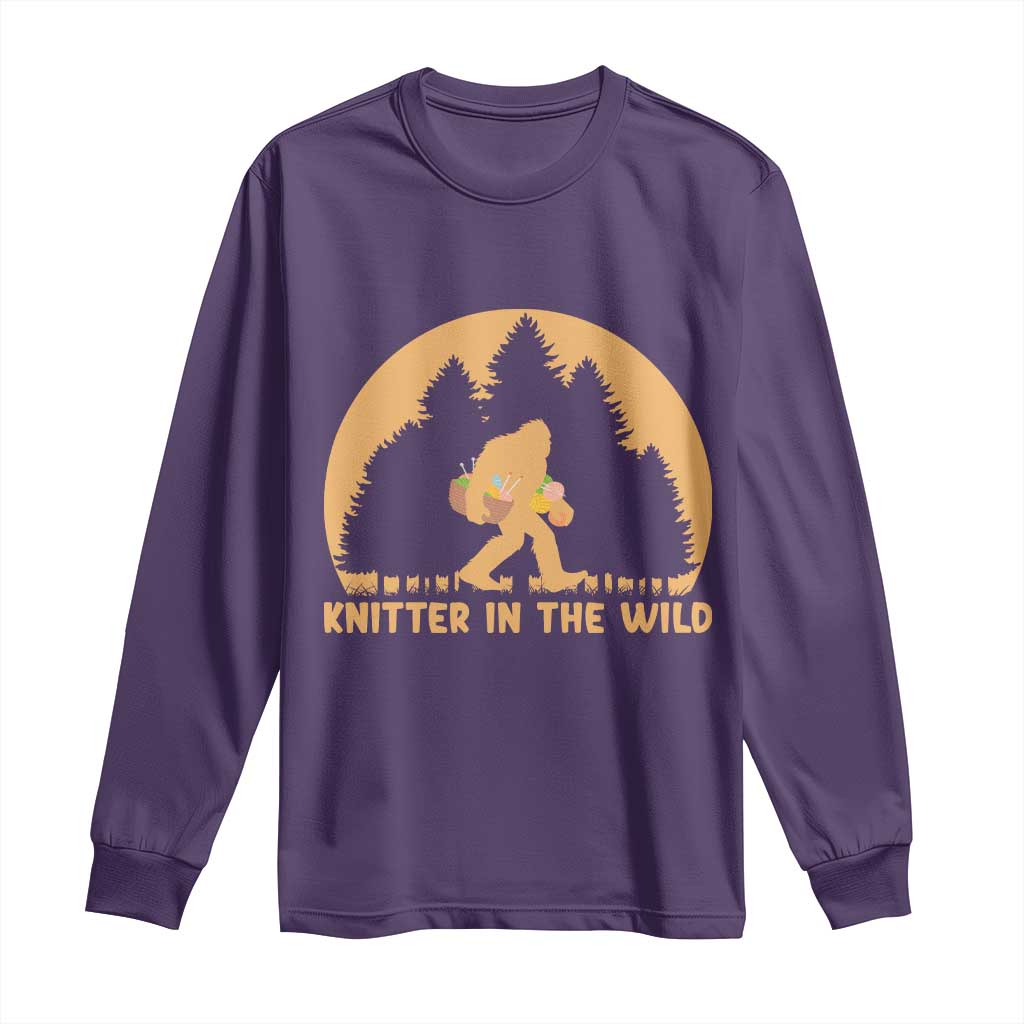 Knitting Bigfoot In The Wild Funny Gift Long Sleeve Shirt - Wonder Print Shop
