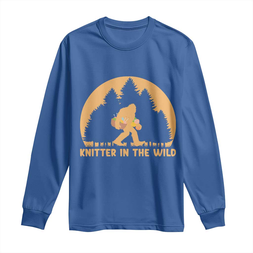 Knitting Bigfoot In The Wild Funny Gift Long Sleeve Shirt - Wonder Print Shop