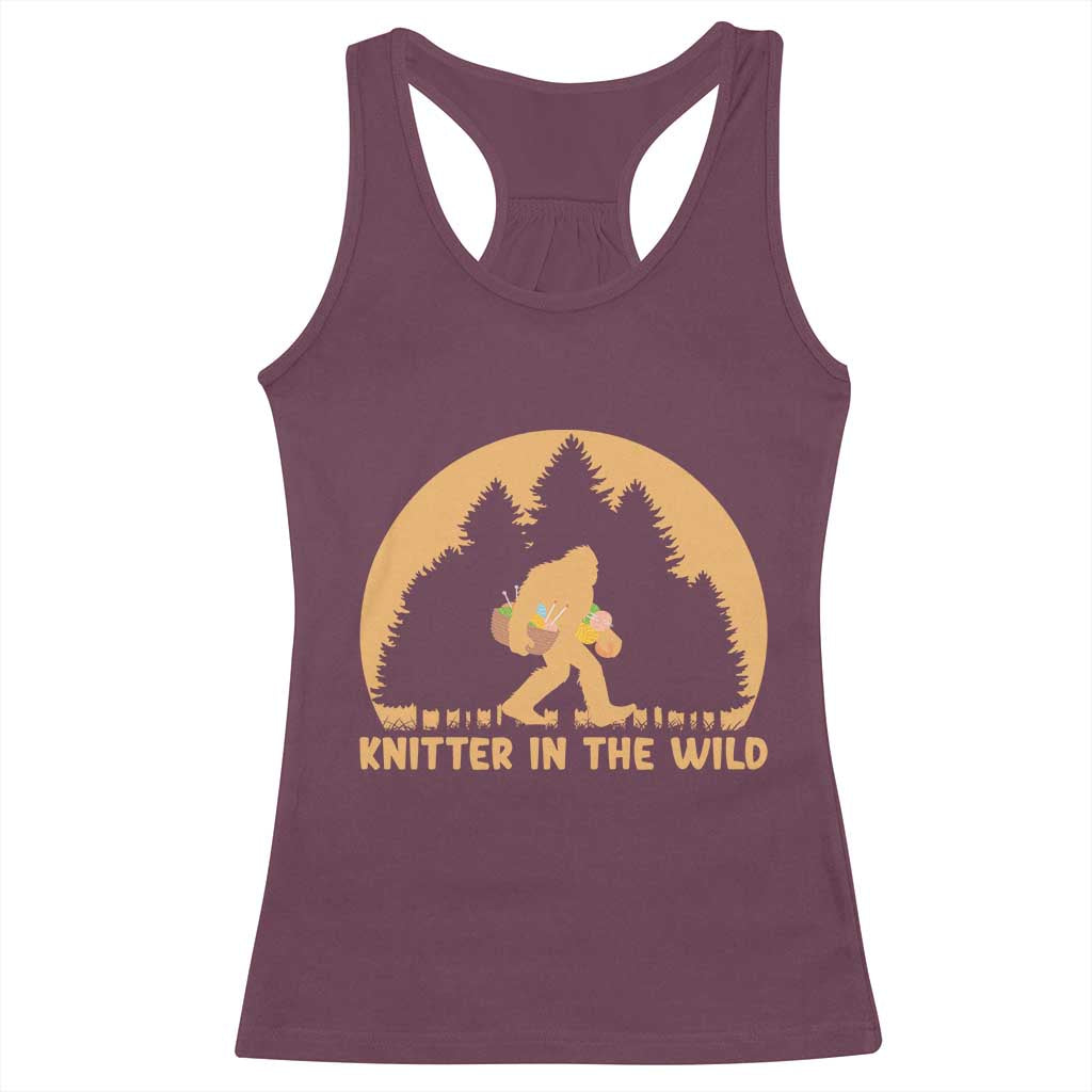 Knitting Bigfoot In The Wild Funny Gift Racerback Tank Top - Wonder Print Shop