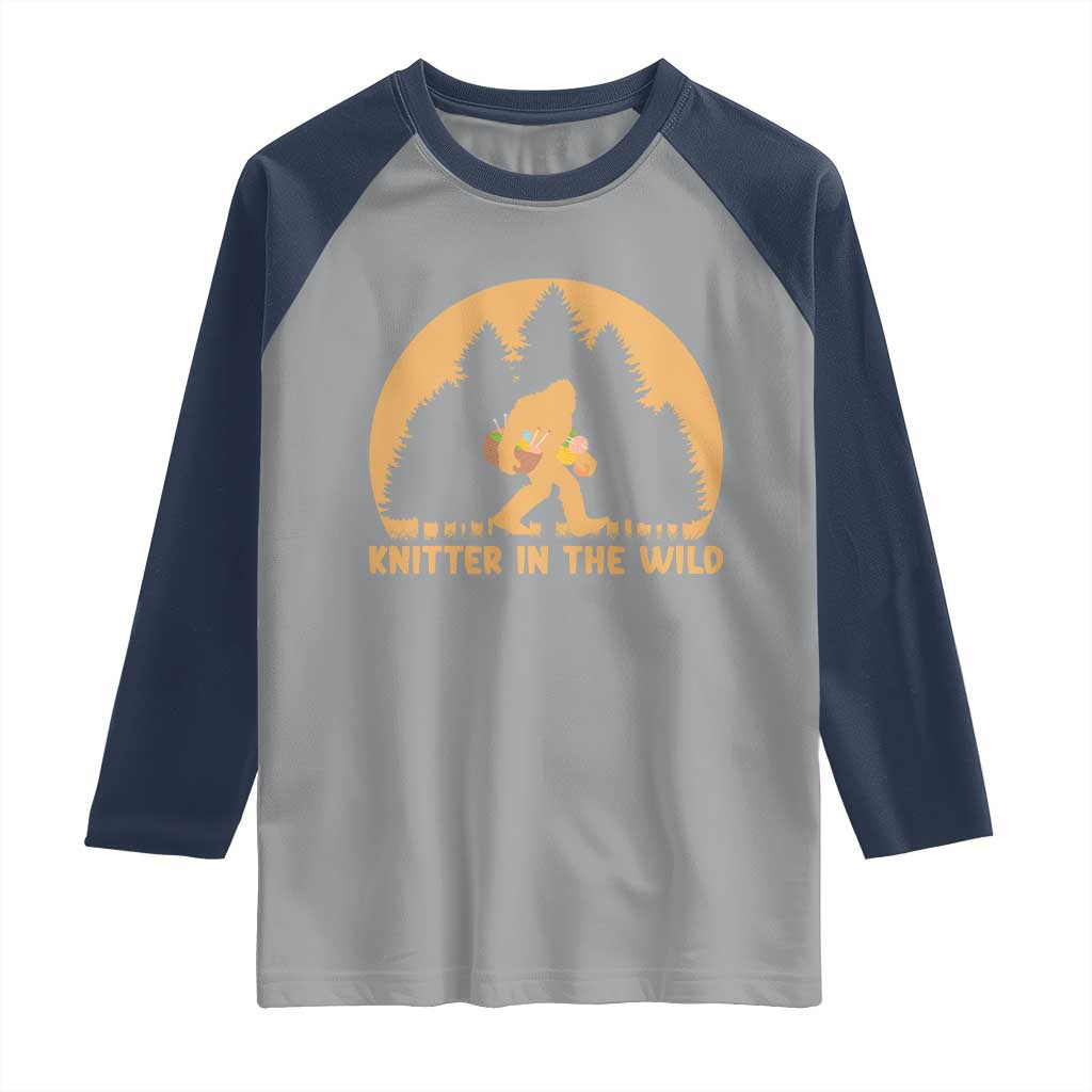 Knitting Bigfoot In The Wild Funny Gift Raglan Shirt - Wonder Print Shop