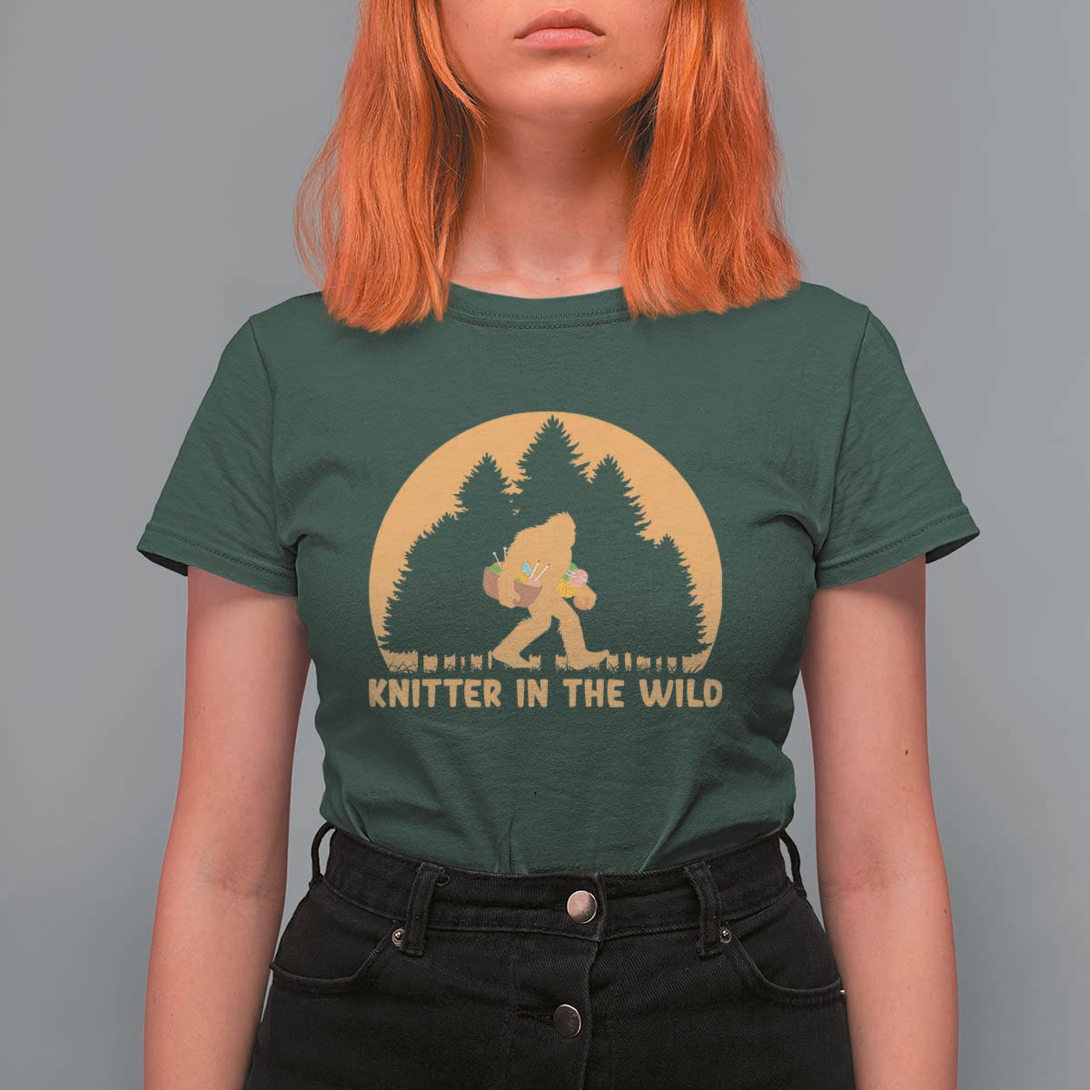 Knitting Bigfoot In The Wild Funny Gift T Shirt For Women - Wonder Print Shop