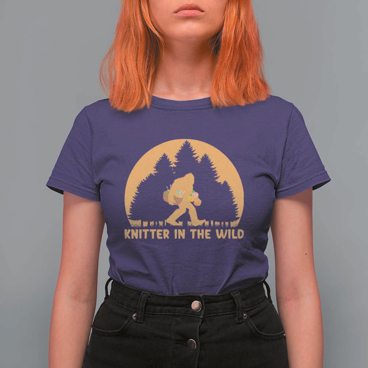 Knitting Bigfoot In The Wild Funny Gift T Shirt For Women - Wonder Print Shop