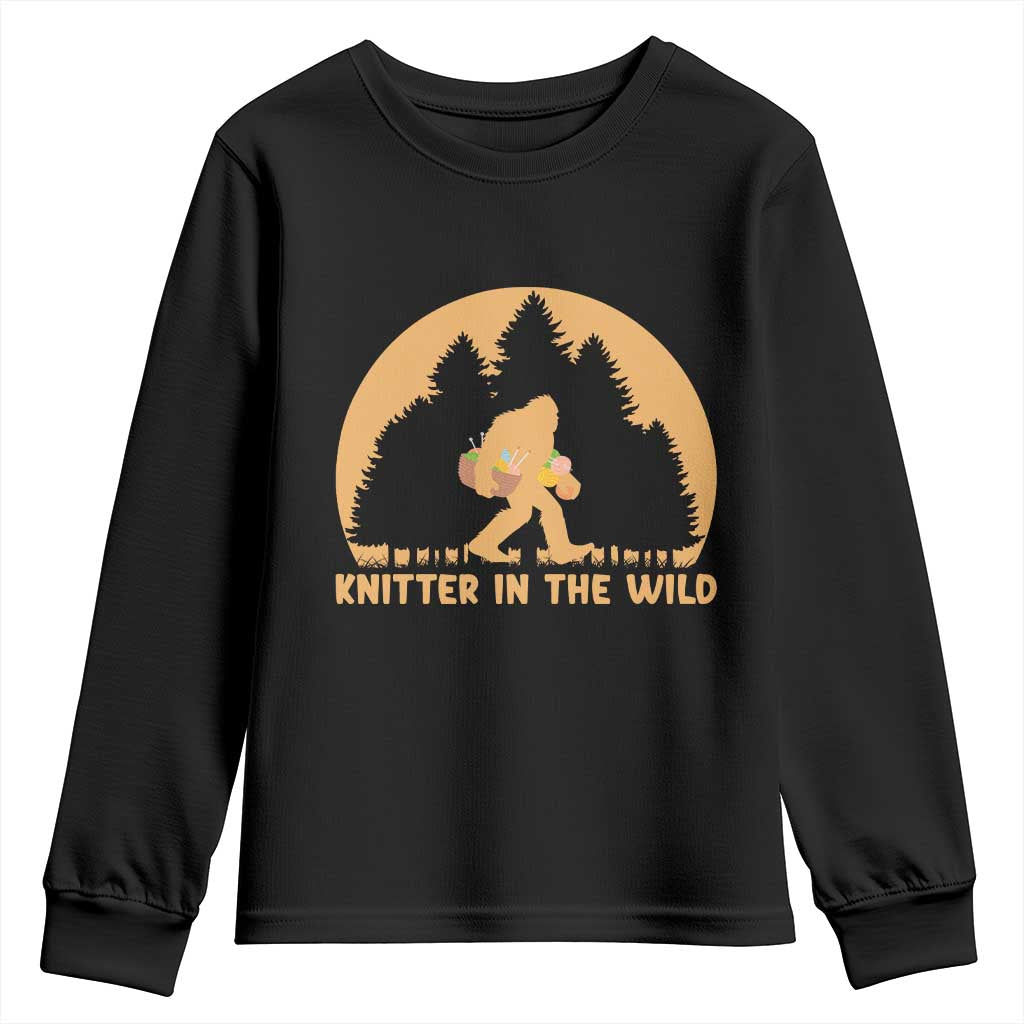 Knitting Bigfoot In The Wild Funny Gift Youth Sweatshirt - Wonder Print Shop