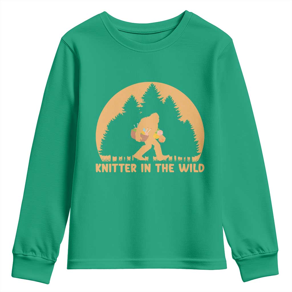 Knitting Bigfoot In The Wild Funny Gift Youth Sweatshirt - Wonder Print Shop