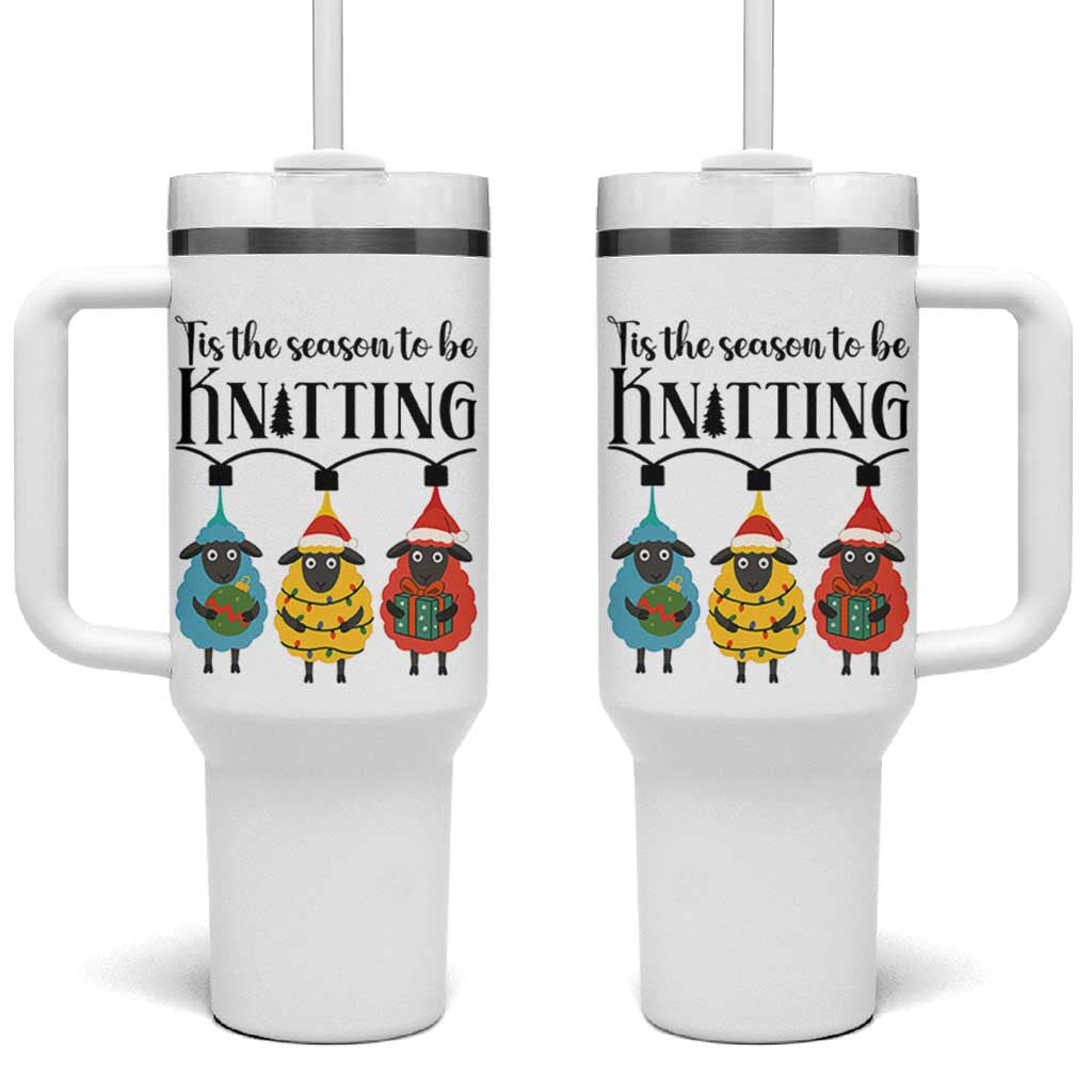 Tis The Season To Be Knitting Tumbler With Handle Christmas Gift - Wonder Print Shop