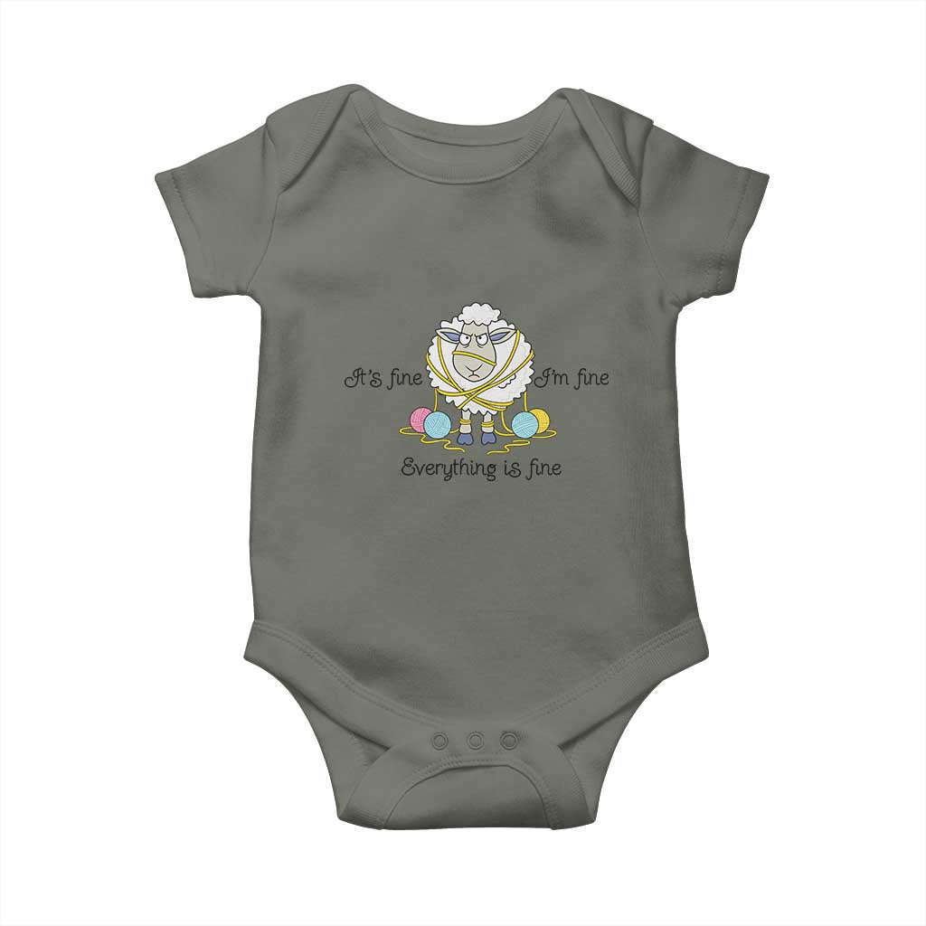 Its Fine I am Fine Everything Is Fine Baby Onesie Funny Sheep Yarn Chaos - Wonder Print Shop