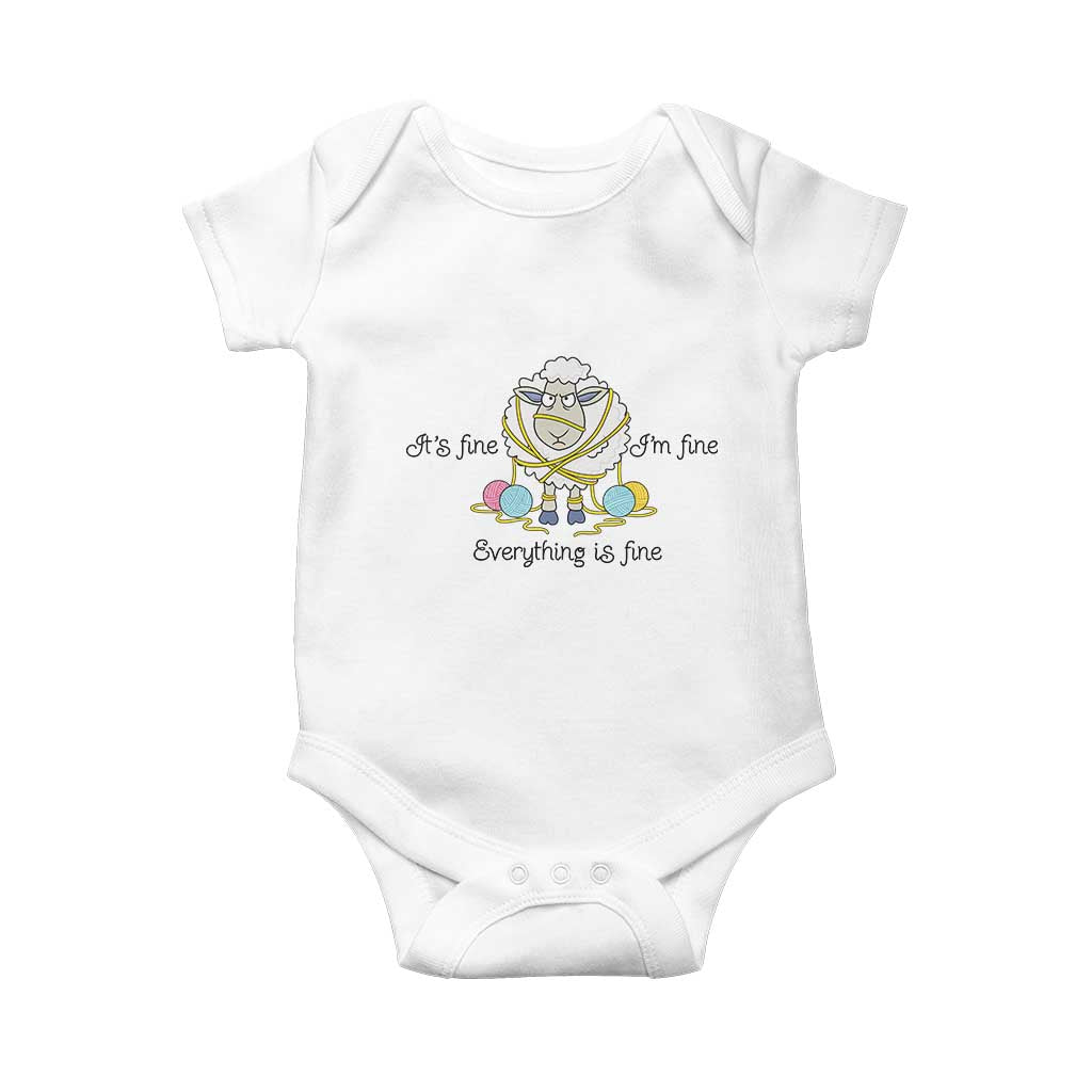 Its Fine I am Fine Everything Is Fine Baby Onesie Funny Sheep Yarn Chaos - Wonder Print Shop