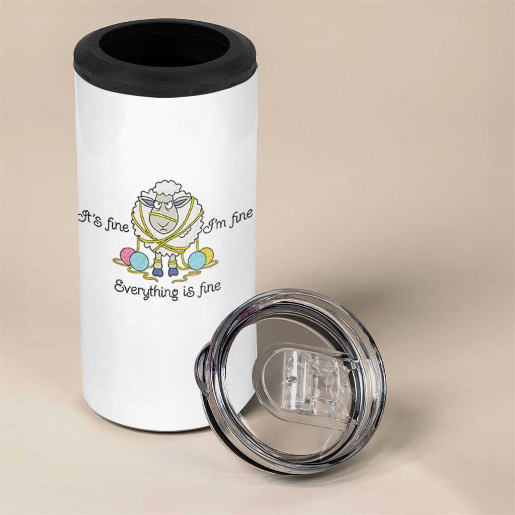 Its Fine I am Fine Everything Is Fine 4 in 1 Can Cooler Tumbler Funny Sheep Yarn Chaos - Wonder Print Shop