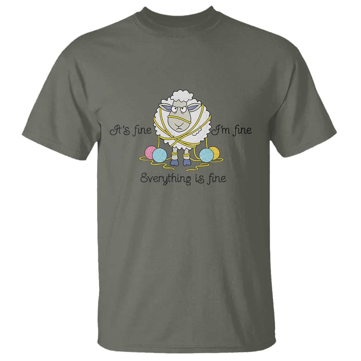 Its Fine I am Fine Everything Is Fine T Shirt Funny Sheep Yarn Chaos - Wonder Print Shop