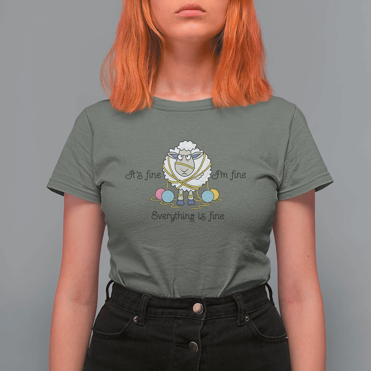 Its Fine I am Fine Everything Is Fine T Shirt For Women Funny Sheep Yarn Chaos - Wonder Print Shop