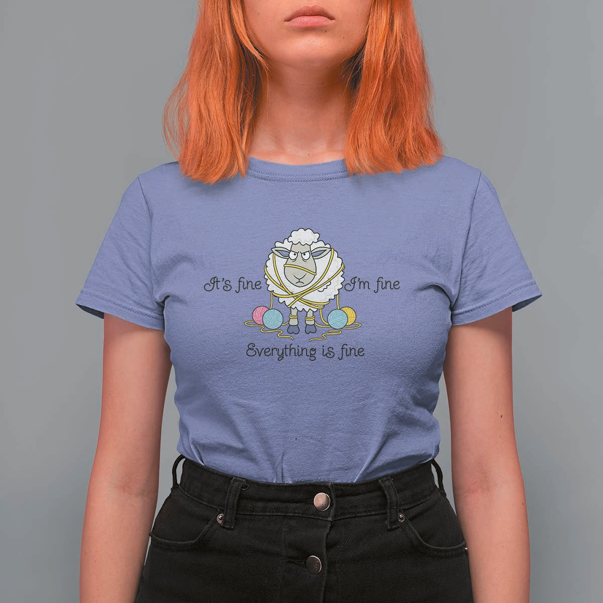 Its Fine I am Fine Everything Is Fine T Shirt For Women Funny Sheep Yarn Chaos - Wonder Print Shop