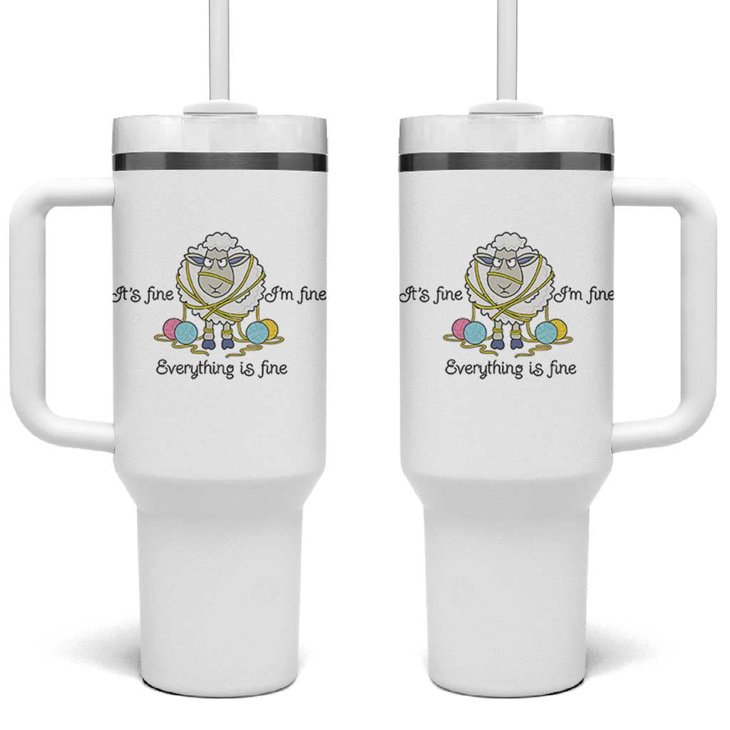 Its Fine I am Fine Everything Is Fine Tumbler With Handle Funny Sheep Yarn Chaos - Wonder Print Shop