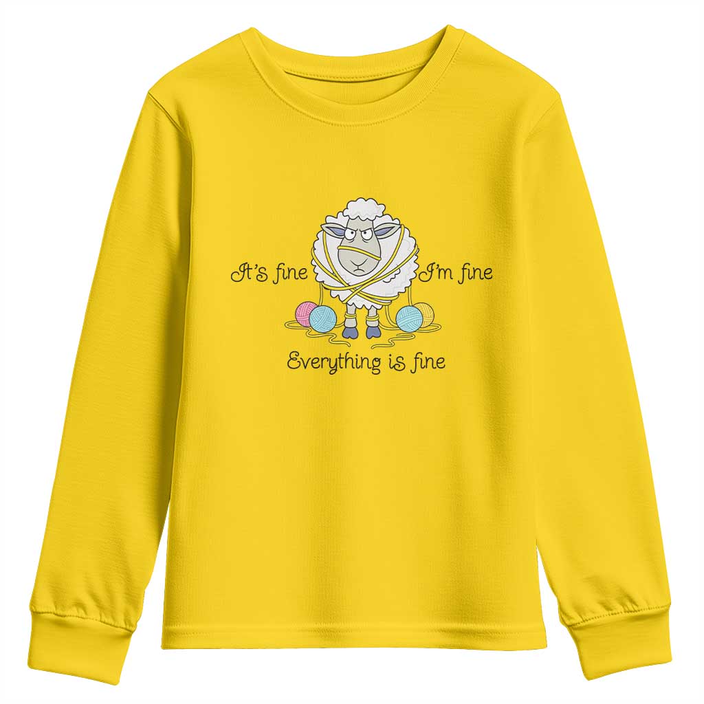 Its Fine I am Fine Everything Is Fine Youth Sweatshirt Funny Sheep Yarn Chaos - Wonder Print Shop