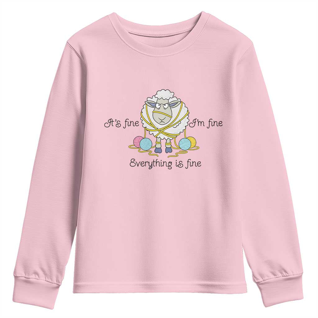 Its Fine I am Fine Everything Is Fine Youth Sweatshirt Funny Sheep Yarn Chaos - Wonder Print Shop
