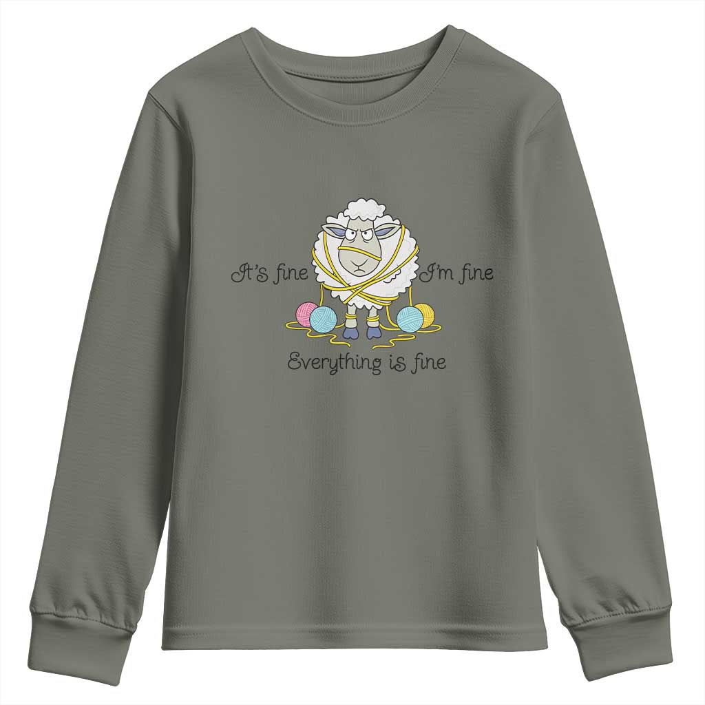 Its Fine I am Fine Everything Is Fine Youth Sweatshirt Funny Sheep Yarn Chaos - Wonder Print Shop