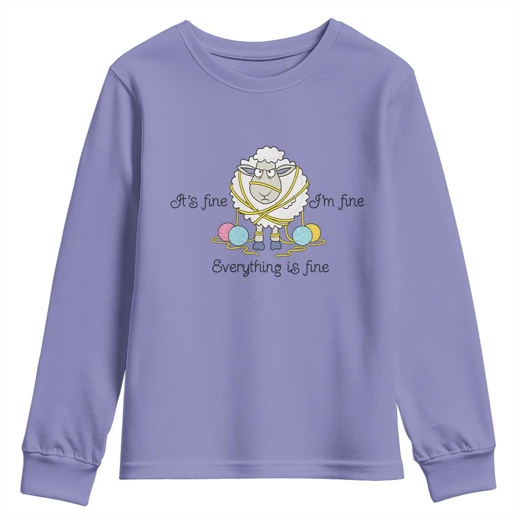 Its Fine I am Fine Everything Is Fine Youth Sweatshirt Funny Sheep Yarn Chaos - Wonder Print Shop
