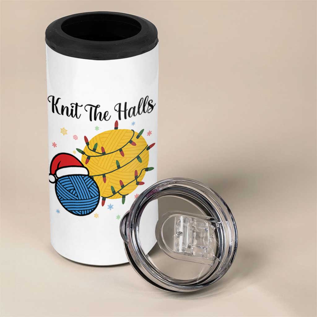 Knit The Halls 4 in 1 Can Cooler Tumbler Funny Knitters Christmas Gift - Wonder Print Shop