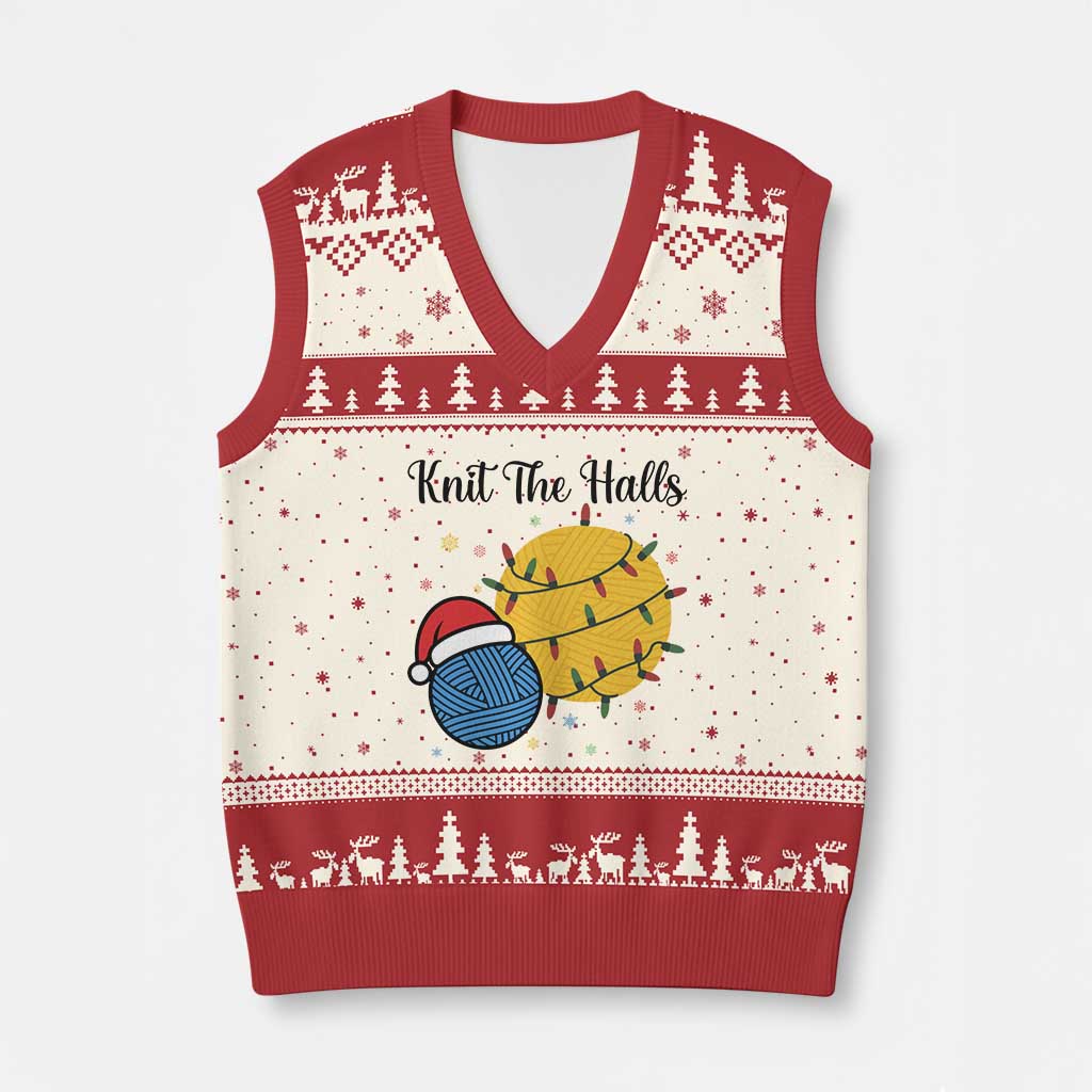 Knit The Halls V-Neck Knit Sweater Vest Funny Knitters Xmas Gift - Wonder Print Shop