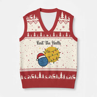 Knit The Halls V-Neck Knit Sweater Vest Funny Knitters Xmas Gift - Wonder Print Shop