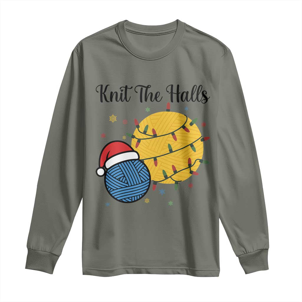 Knit The Halls Long Sleeve Shirt Funny Knitters Christmas Gift - Wonder Print Shop