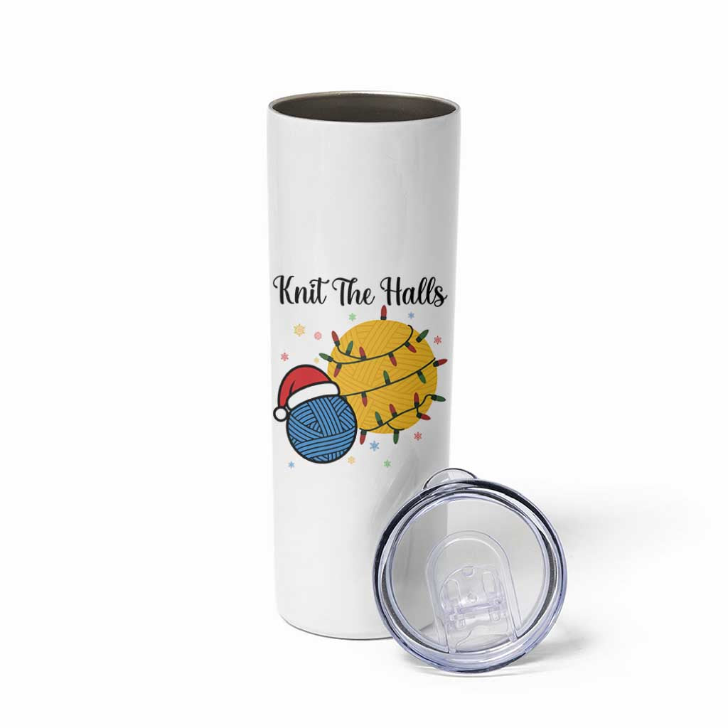 Knit The Halls Skinny Tumbler Funny Knitters Christmas Gift - Wonder Print Shop