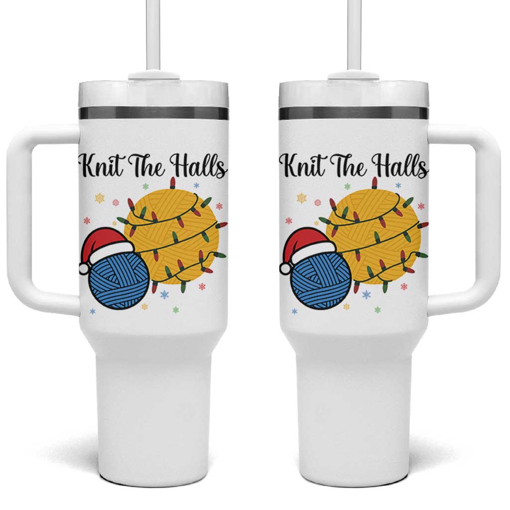 Knit The Halls Tumbler With Handle Funny Knitters Christmas Gift - Wonder Print Shop