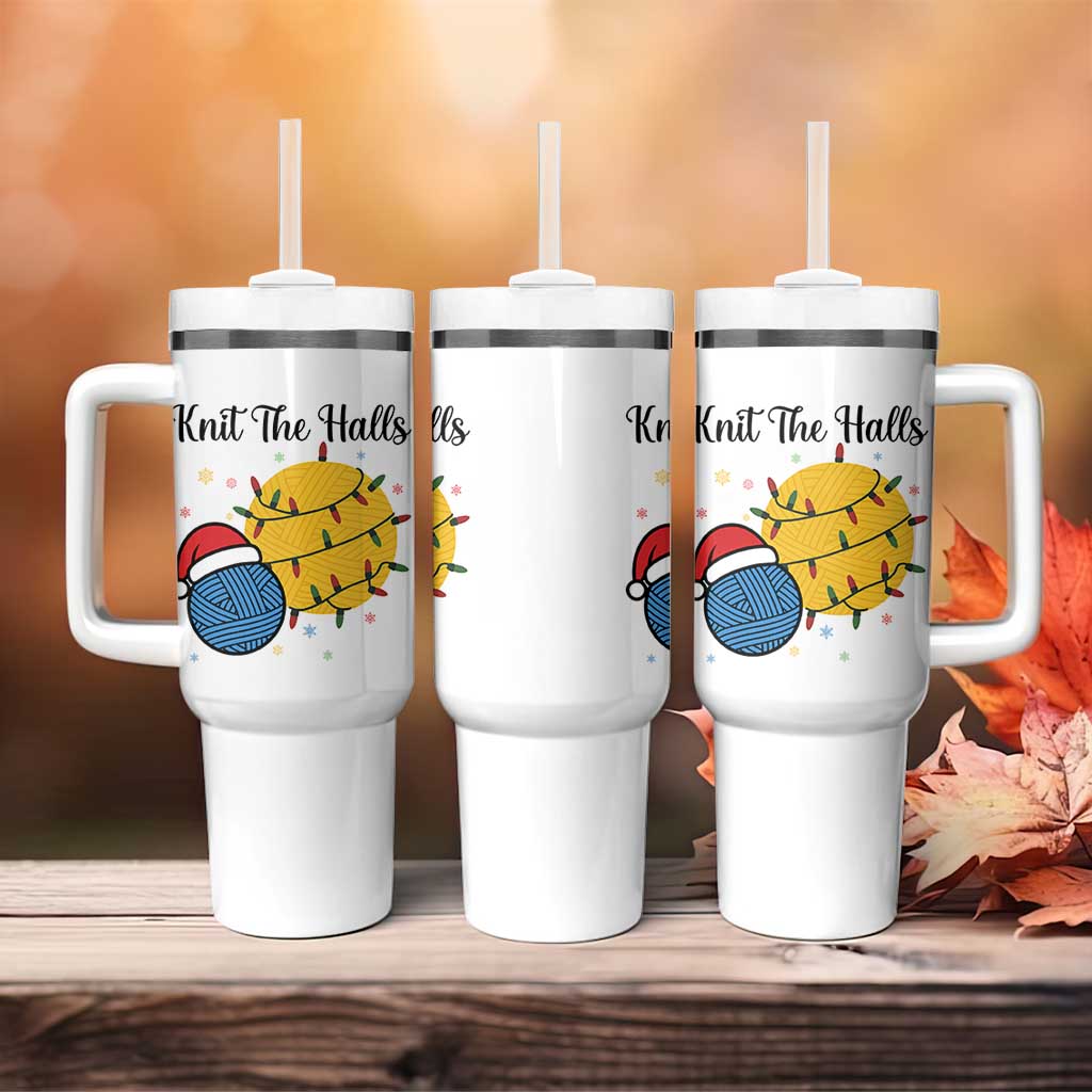 Knit The Halls Tumbler With Handle Funny Knitters Christmas Gift - Wonder Print Shop