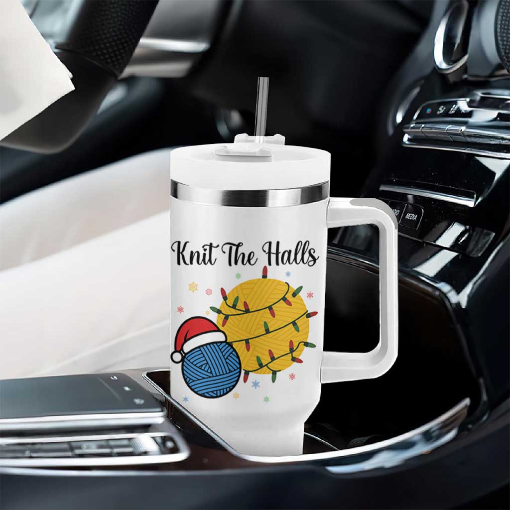 Knit The Halls Tumbler With Handle Funny Knitters Christmas Gift - Wonder Print Shop