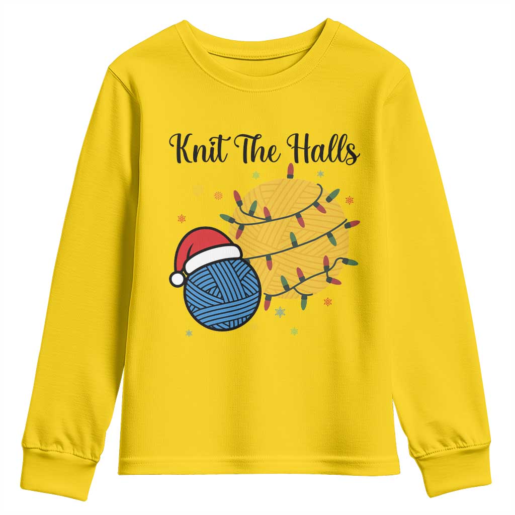 Knit The Halls Youth Sweatshirt Funny Knitters Christmas Gift - Wonder Print Shop