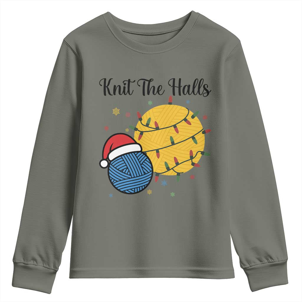 Knit The Halls Youth Sweatshirt Funny Knitters Christmas Gift - Wonder Print Shop