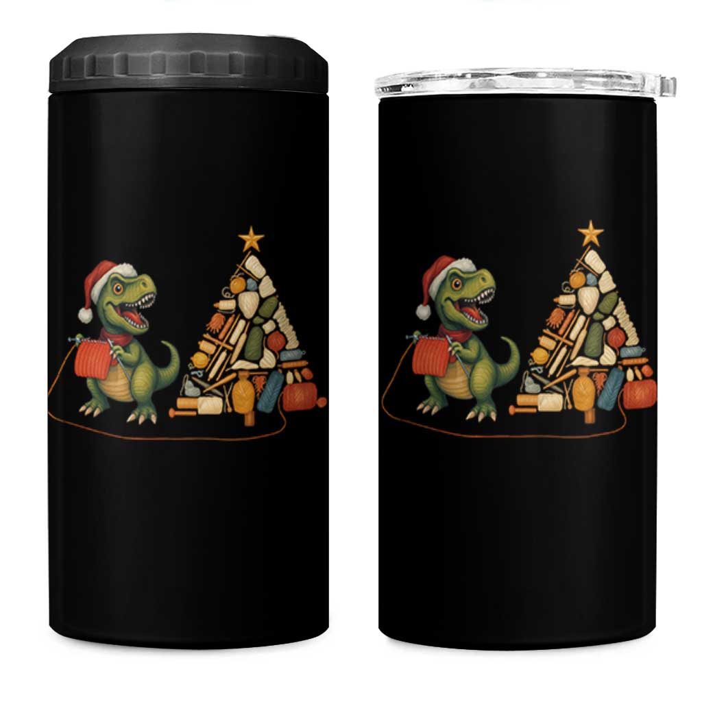 Christmas Dinosaur Knitting 4 in 1 Can Cooler Tumbler Funny Yarn Tree Gift - Wonder Print Shop
